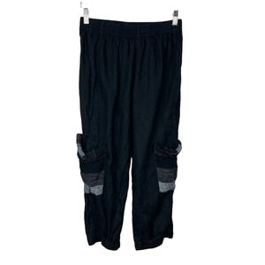 Tara Vao Linen Side Pocket Lagenlook Pants in Black Gray Stripe Size Medium‎